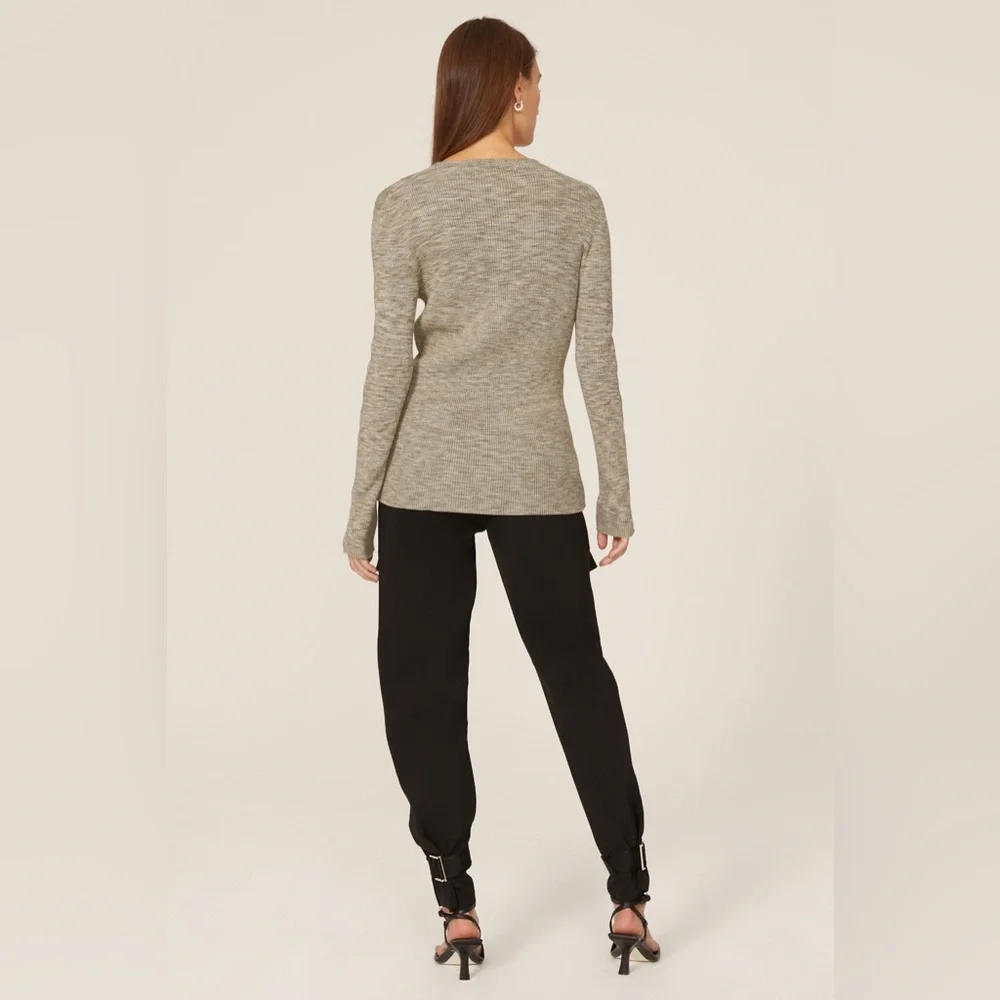 Tibi Printed Combed Cotton Sweater in Brown Crew Neck Fitted‎ Pullover size XXS